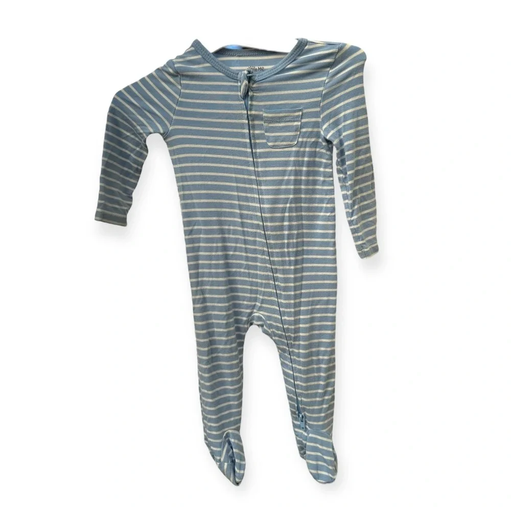 Little Me Blue Striped Zipper Footie Pajamas